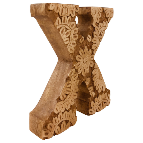 Hand Carved Wooden Flower Letter X