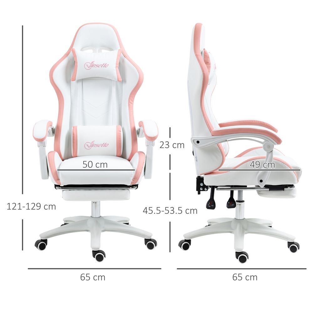Premium Vinsetto Racing Style Gaming Chair with Reclining Function & Footrest - Pink