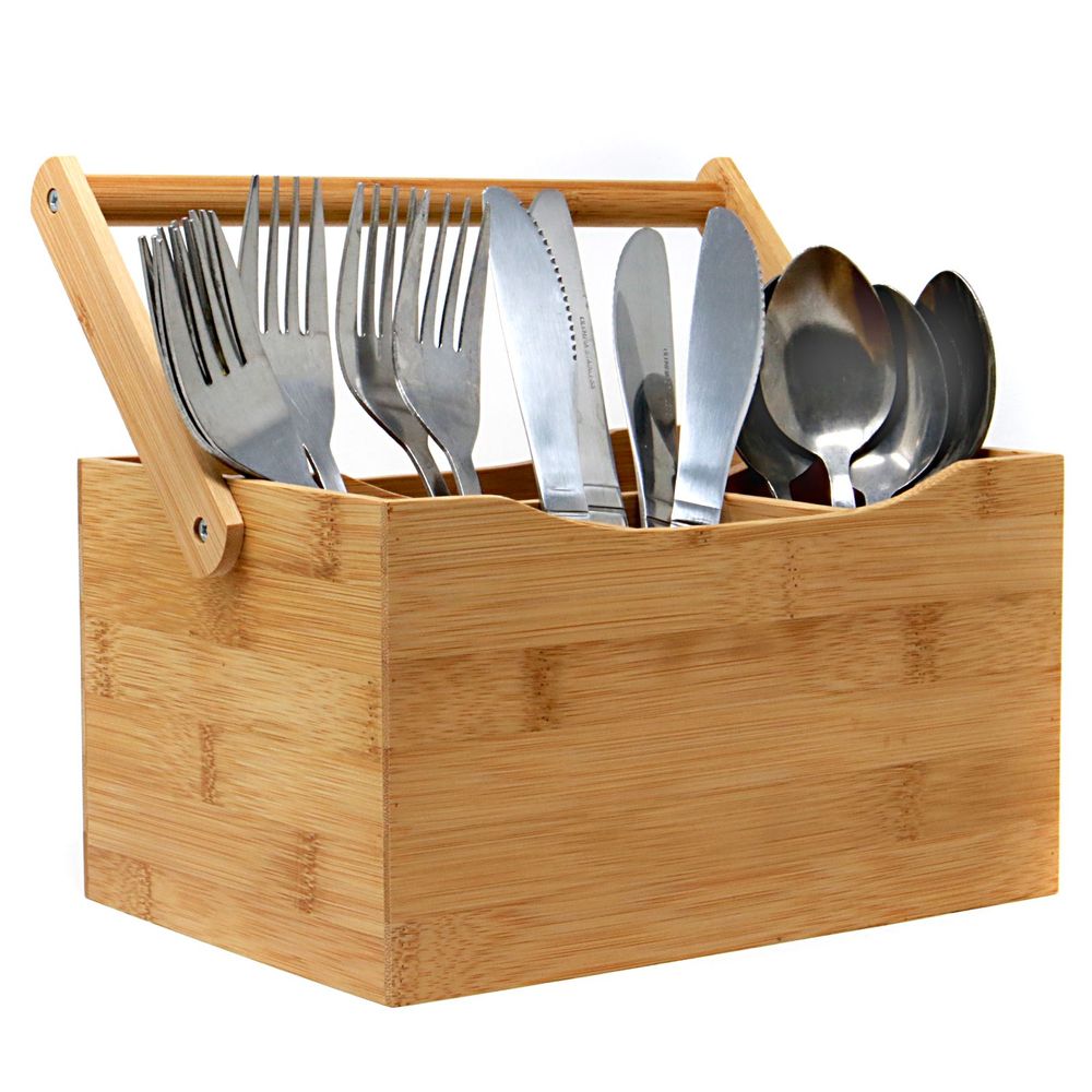 Bamboo Utensil Holder | M&W | Durable, Sustainable, 4 Compartments | Perfect for Indoor & Outdoor Use