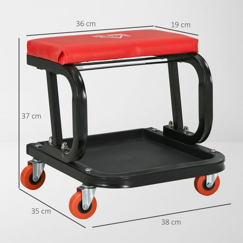 HOMCOM Workshop Stool, Rolling Mechanic Stool with 360 Degree Swivel, Red