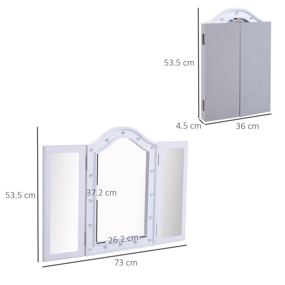 Lighted Tri-Fold Vanity Mirror Large Cosmetic Mirror  LED Lights White