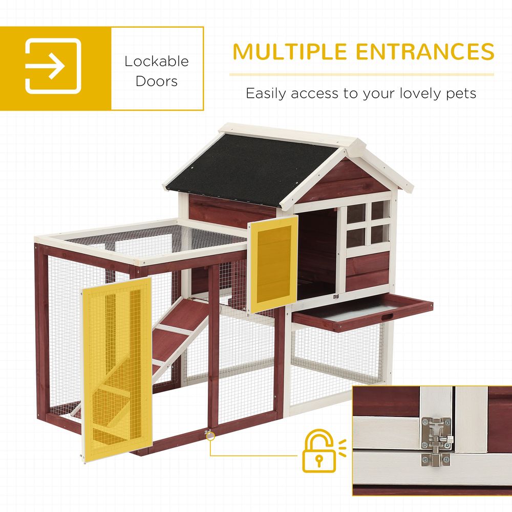 PawHut Rabbit Hutch Outdoor Wooden Guinea Pig Hutch Rabbit Run Bunny Cage Small Animal House Pull-Out Tray, Brown, 122 x 62.6 x 92 cm