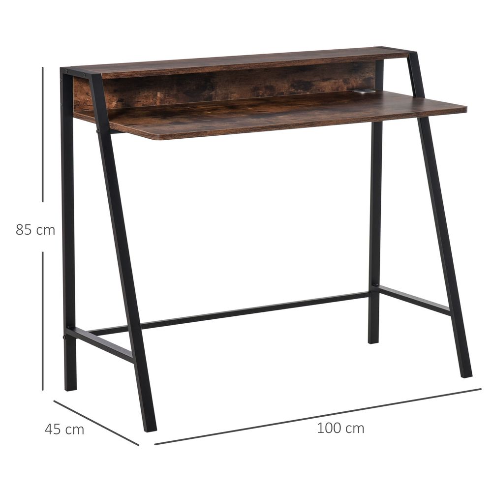 Rustic Brown Writing Desk Computer Workstation Storage Shelf