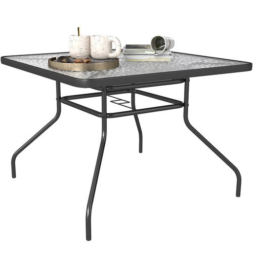 Outsunny Square Patio Table, Glass Top Garden Dining Table