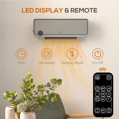 HOMCOM 1000W/2000W Wall Downflow Heater 10-49°C Temperature w/ Timer Remote