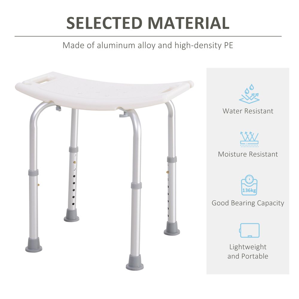 HOMCOM Portable Non-Slip Adjustable Shower and Bath Stool Bench Aluminum Frame