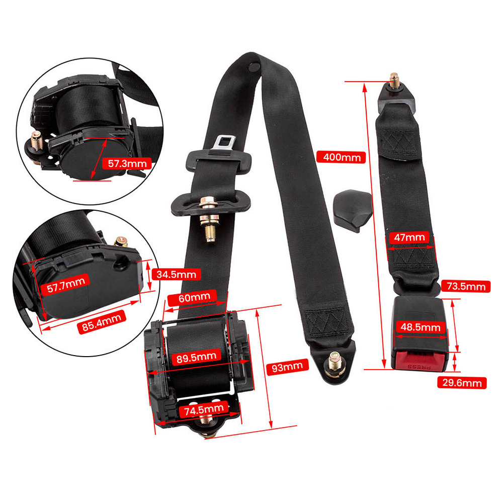 Pair Retractable Adjustable Shoulder Seat Belt Universal 3 Point Safety Belts