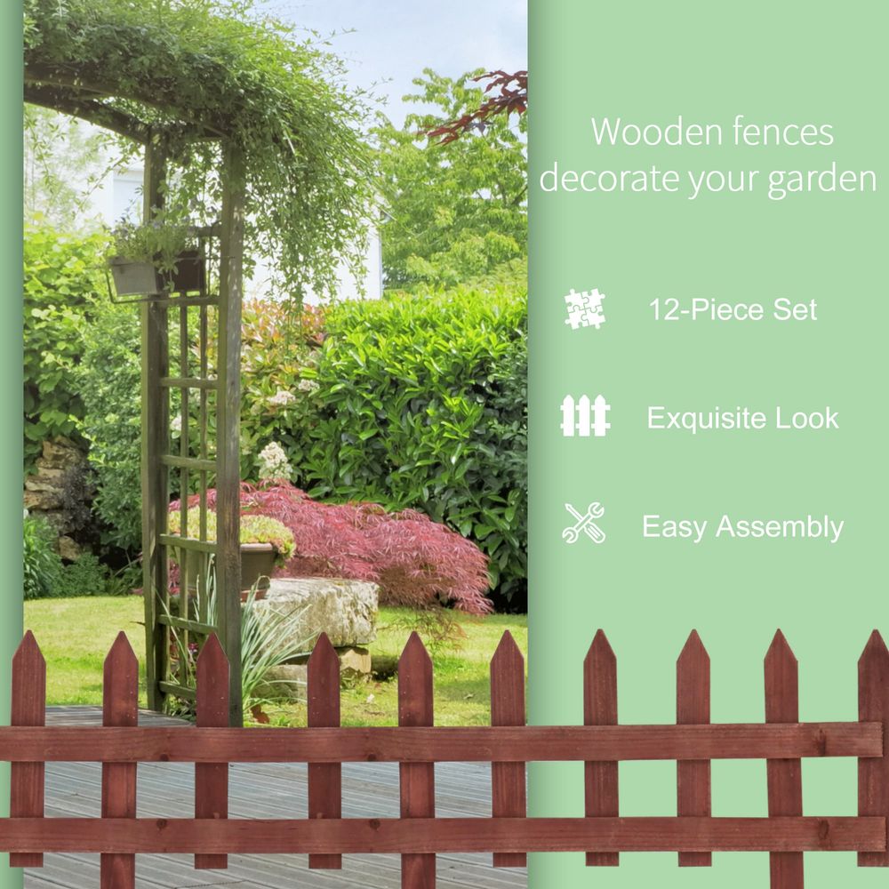 Outsunny 12-Pack Wooden Garden Border Fence - Decorative Picket Style - Brown