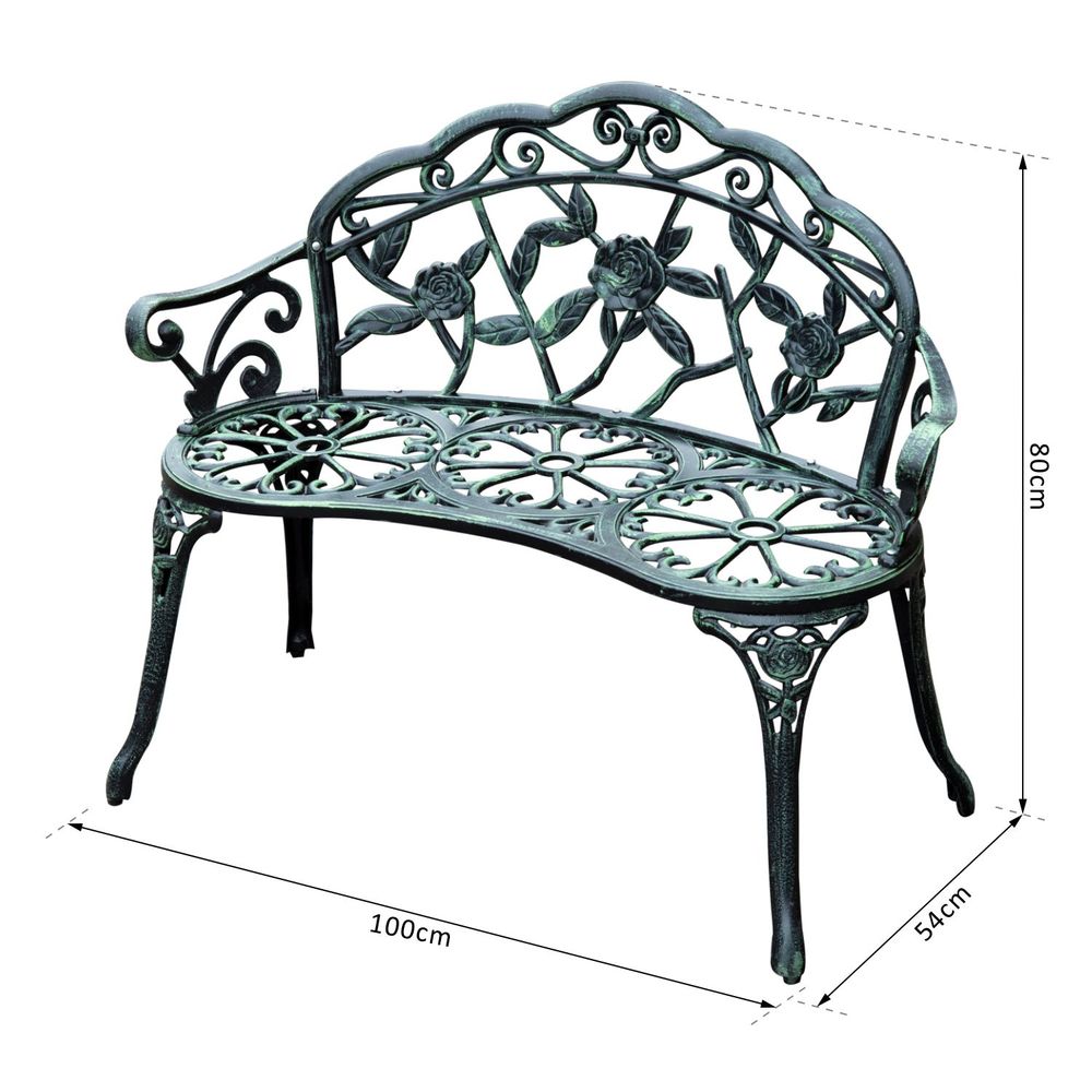 Antique Green Cast Aluminum Garden Bench
