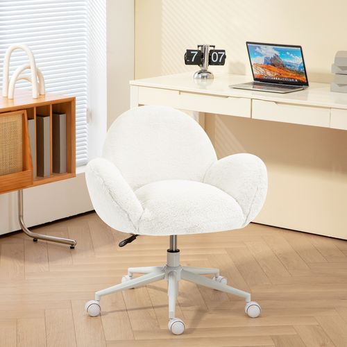 HOMCOM Fluffy Leisure Chair Office Chair with Backrest Wheels Cream White