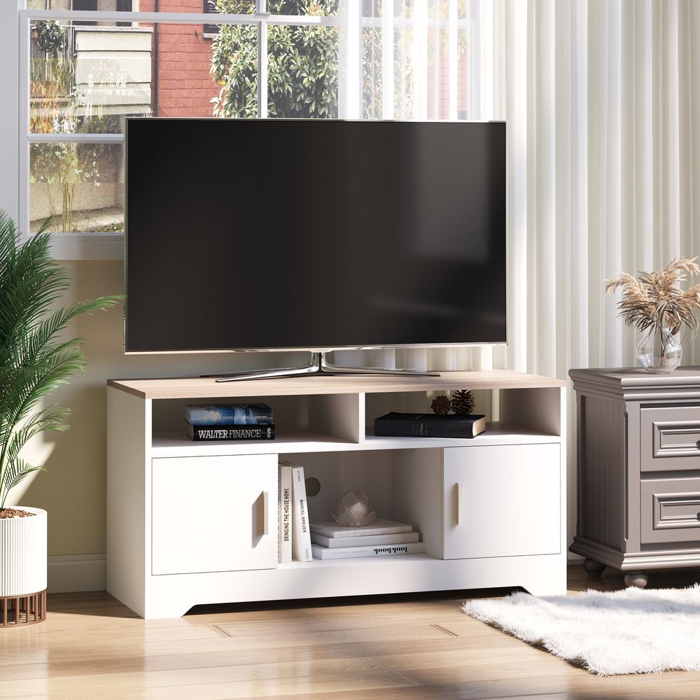HOMCOM TV Stand Cabinet for TVs up to 50", TV Table Unit with Storage, Open Shelves and Cable Management, Modern TV Console for Living Room Bedroom, White