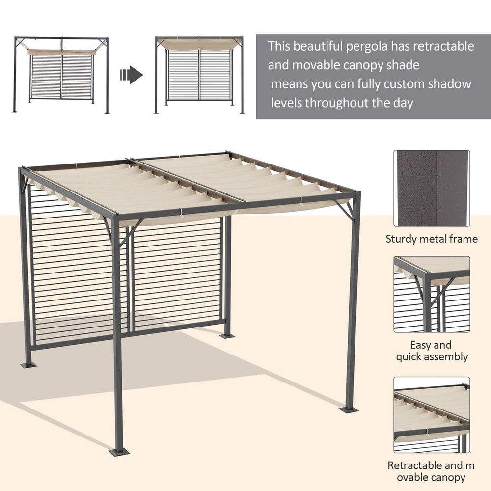 Premium Metal Pergola Patio Sun Shelter with Grape Design, Retractable Canopy, and UV Cut