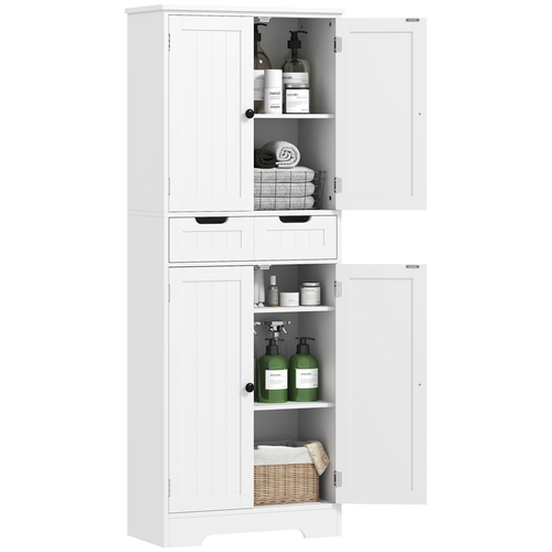 HOMCOM Bathroom Tall Cabinet with Drawer, Adjustable Shelf and Doors, White