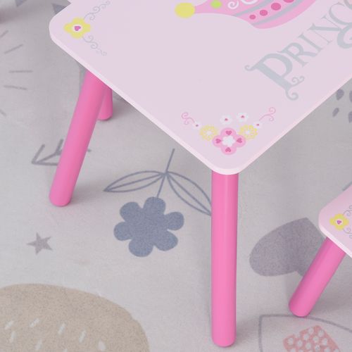 Princess Crown Chair Table Set 2-4 Yrs Pink HOMCOM: Kids Home Furniture 3 Pcs