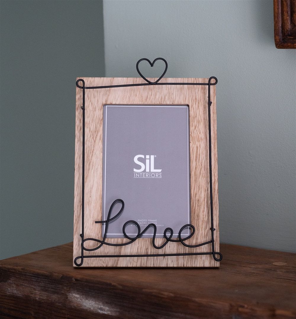 Rustic Wooden Love Script Photo Frame - 4x6" - High Quality & Elegant Design - Perfect for Any Home - SKU: PH2174