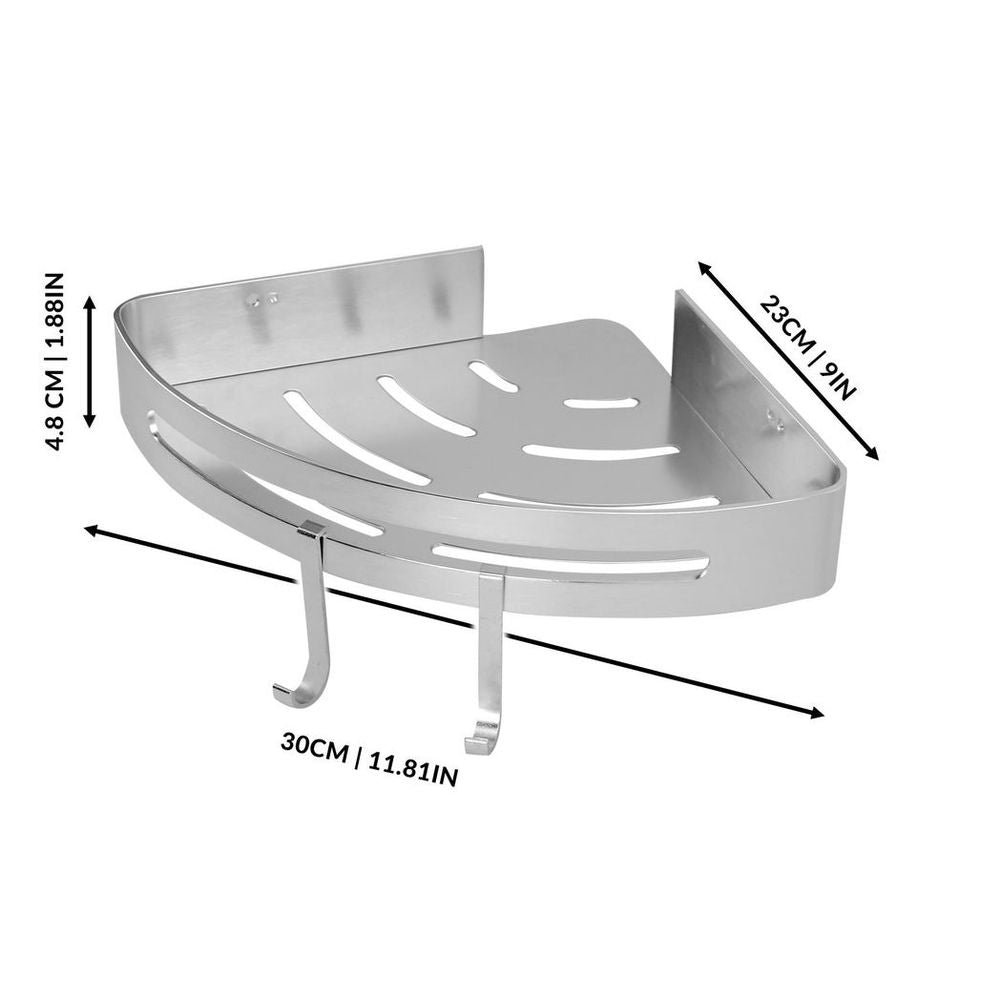 Space-Saving Adhesive Corner Shower Caddy | Rust-Resistant Aluminum | Maison & White