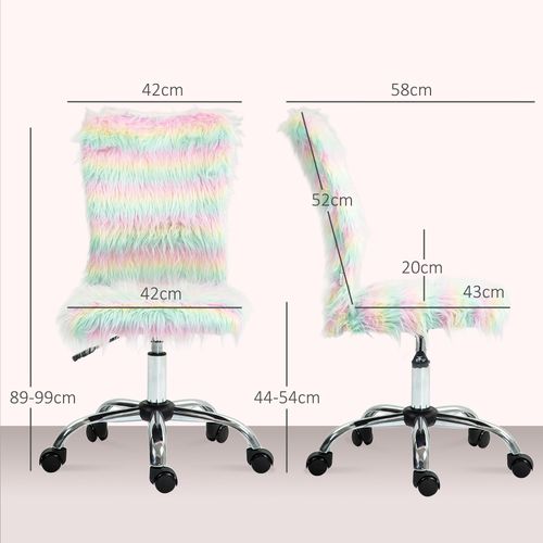HOMCOM Fluffy Makeup Vanity Chair with No Arm, Swivel Wheels, Unicorn Tone