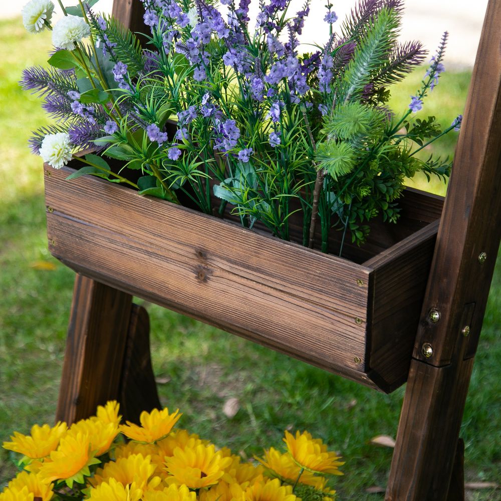 Outsunny 3-Tier Wooden Flower Rack - Raised Garden Bed for Plants, Herbs, and Flowers