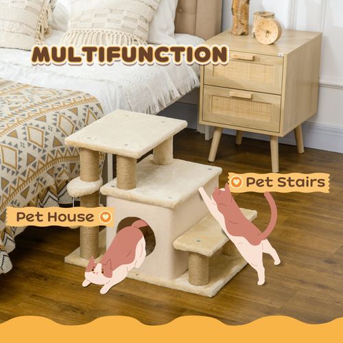 PawHut Dog Steps for Bed 4 Step Pet Stairs Cat House with Detachable Cover