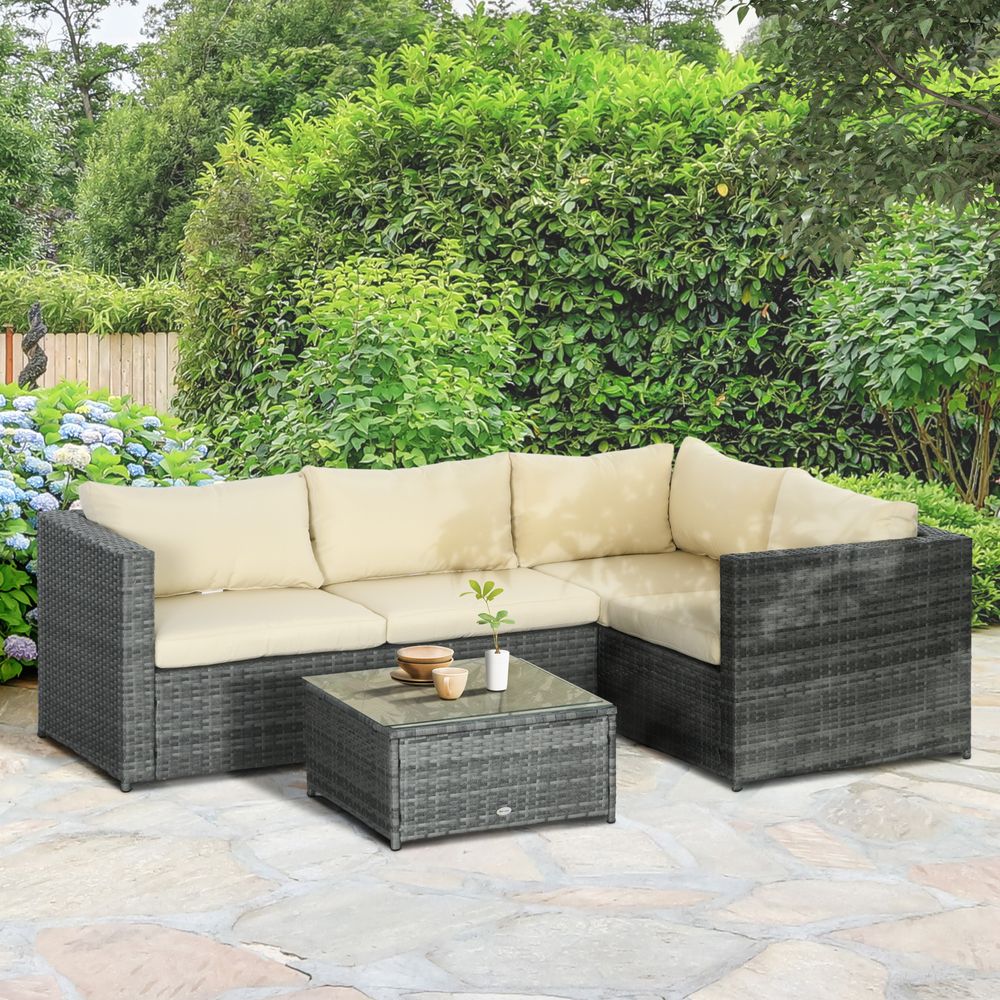 Premium Outsunny 3Pcs Rattan Corner Sofa Set | Garden Furniture + Cushion | High-Quality