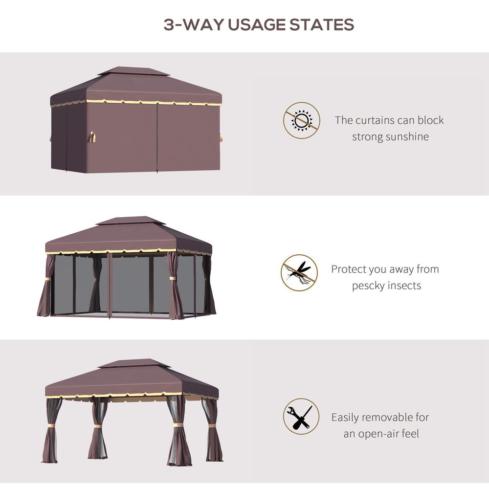 Metal Frame Gazebo with Sides Aluminium Metal Canopy Nets Coffee