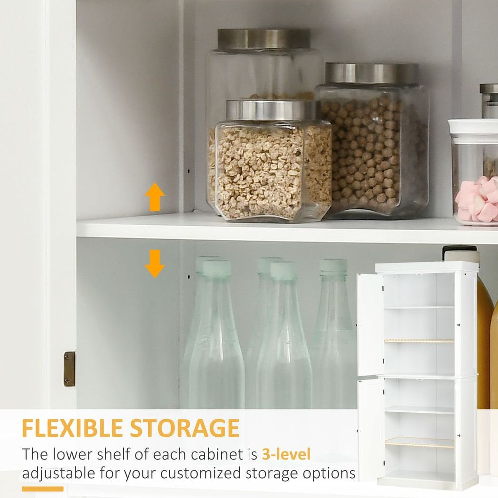 Freestanding Kitchen Cupboard, 6-Tier Cabinet Organizer w/ 4 Adjustable, White