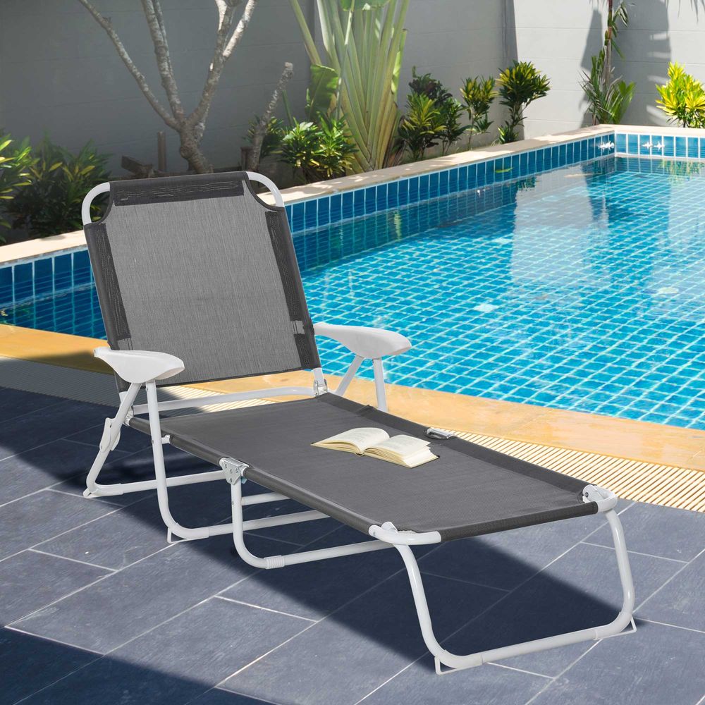 Ultimate Comfort Reclining Lounge Chair: 4-Level Backrest, Grey
