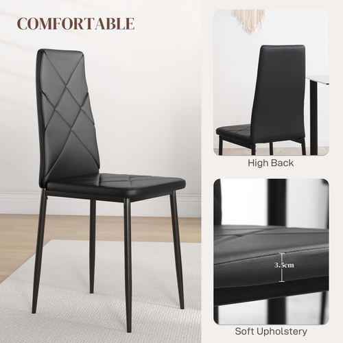 HOMCOM 6-Pieces Dining Chairs, Faux Leather Kitchen Chairs, Black