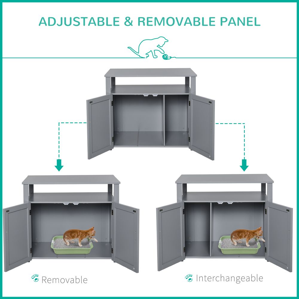 Premium Wood Cat Litter Box Enclosure Furniture - Adjustable Grey Pawhut - Top Quality