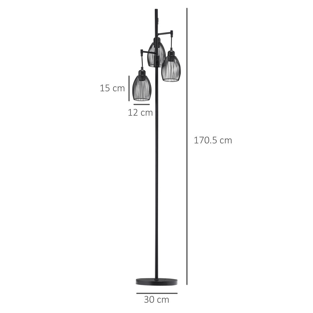 Industrial 3-Light Floor Lamp, Dimmable Black, 170cm
