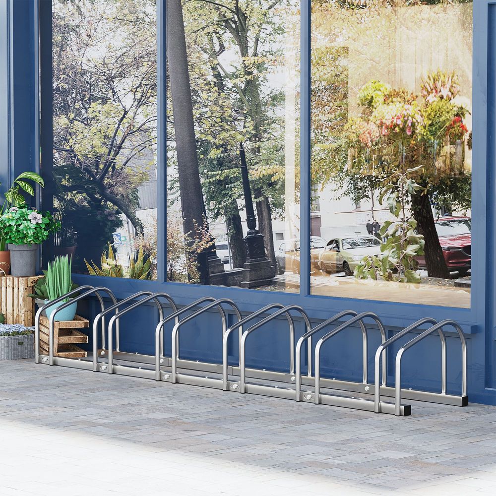 HOMCOM Bike Stand Parking Rack Floor or Wall Mount Bicycle Cycle Storage Locking Stand (6 Racks, Silver)