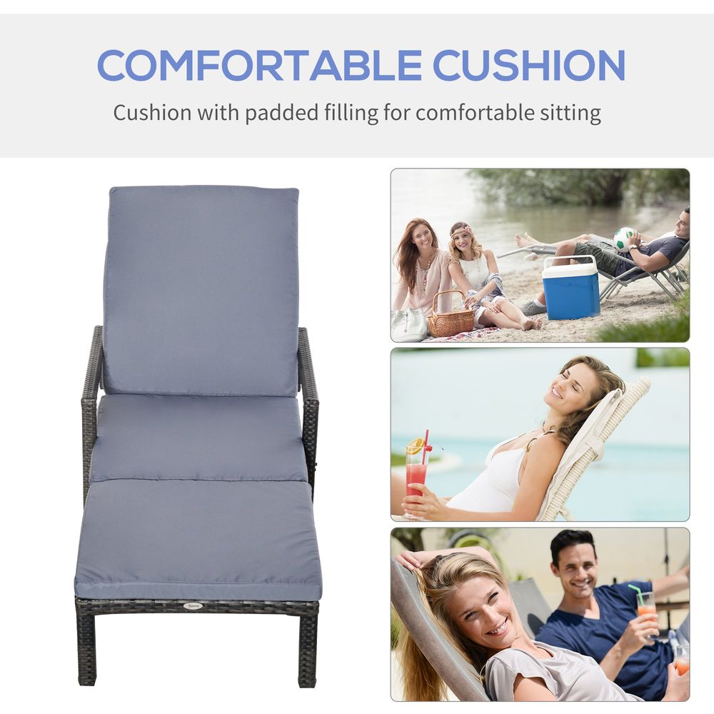 Premium Grey Rattan Sun Lounger | Adjustable Backrest & Wheels | Outdoor Garden Furniture