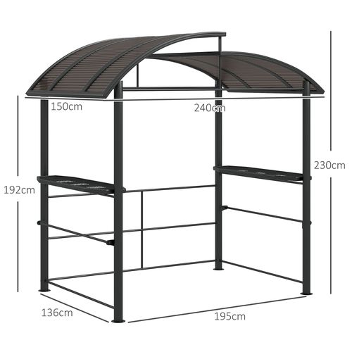 Outsunny BBQ Patio Canopy Gazebo with Interlaced Polycarbonate Roof 2 Shelves