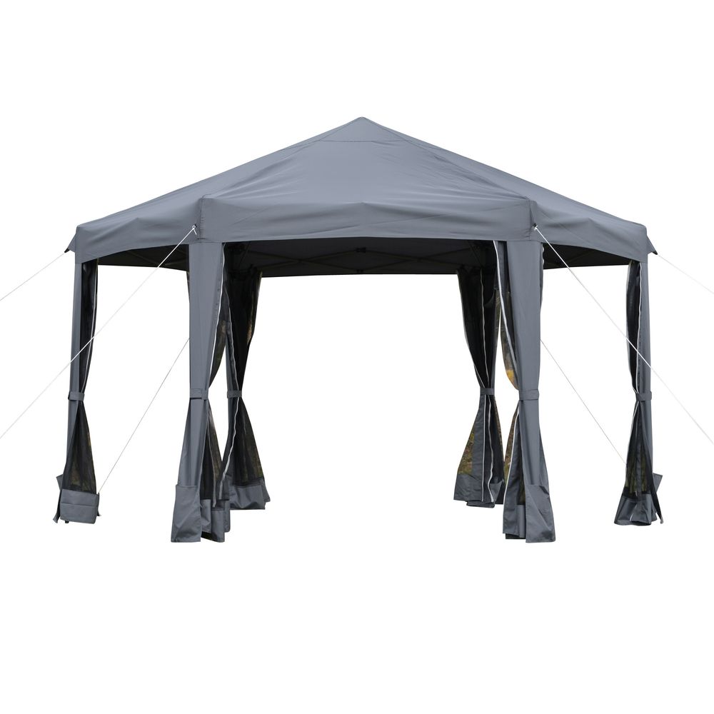High-Quality 3.2m Hexagonal Pop Up Gazebo Tent Sun Protection with Mesh Sidewalls, Handy Bag - Perfect for Outdoor Gatherings