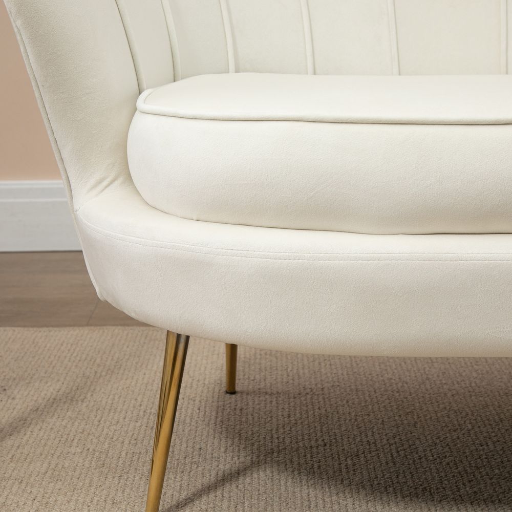 HOMCOM 2 Seater Sofa Cream White w/ Petal Backrest & Steel Legs - Modern & Comfortable