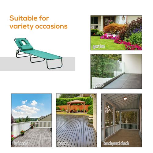 Outsunny Folding Sun Lounger Reclining Chair with Pillow Reading Hole Dark Green