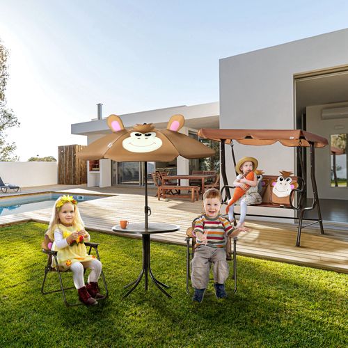 Kids Foldable Four-Piece Garden Set Table, Chairs, Umbrella
