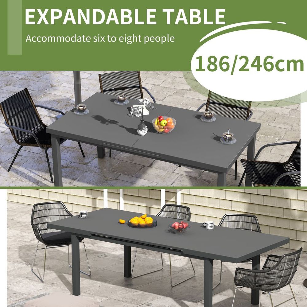 Outsunny Extendable Garden Table - Seats 6-8, Aluminium Frame