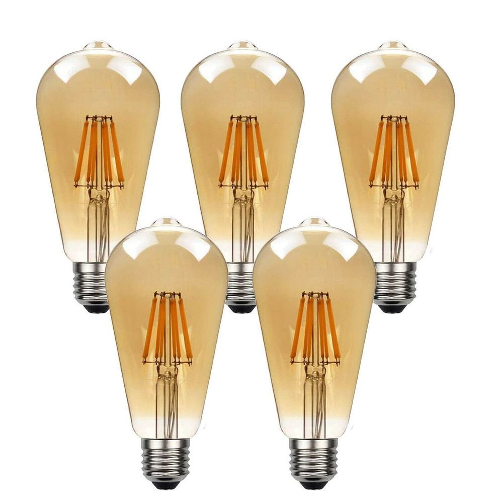 Vintage LED Edison Dimmable Bulbs - 5Pack Amber Glass - Warm White 2700K - Energy Saving - Long Lasting