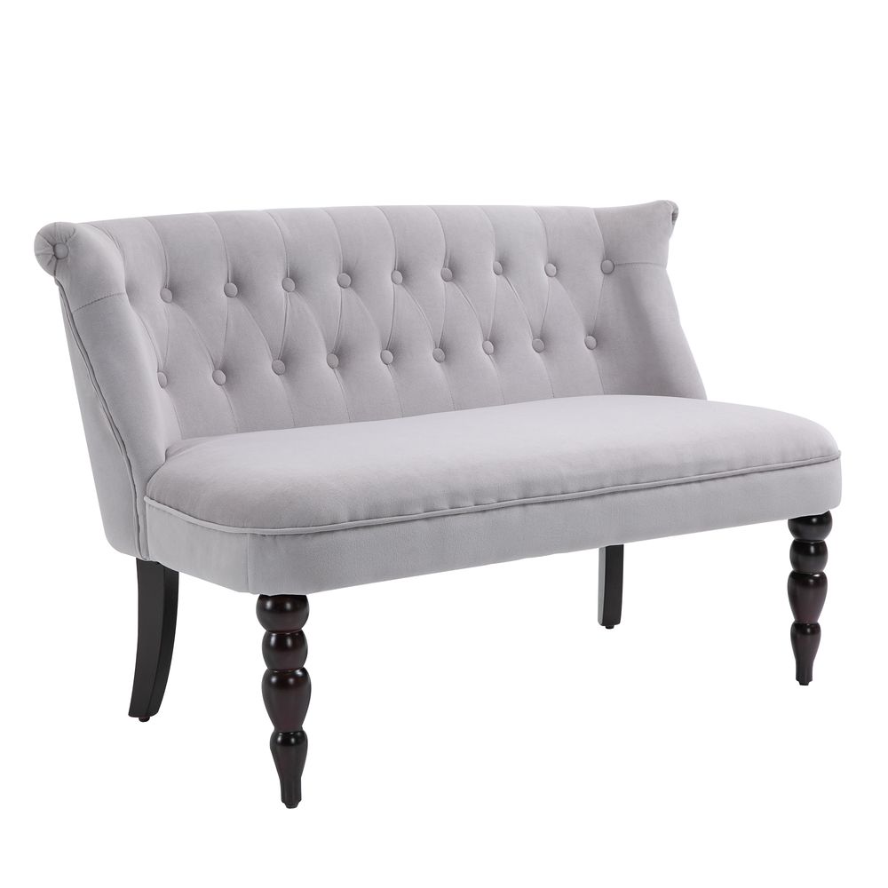 Vintage-Style French Lounger Couch - Velvet Upholstery, Wood Frame - 2 Seats