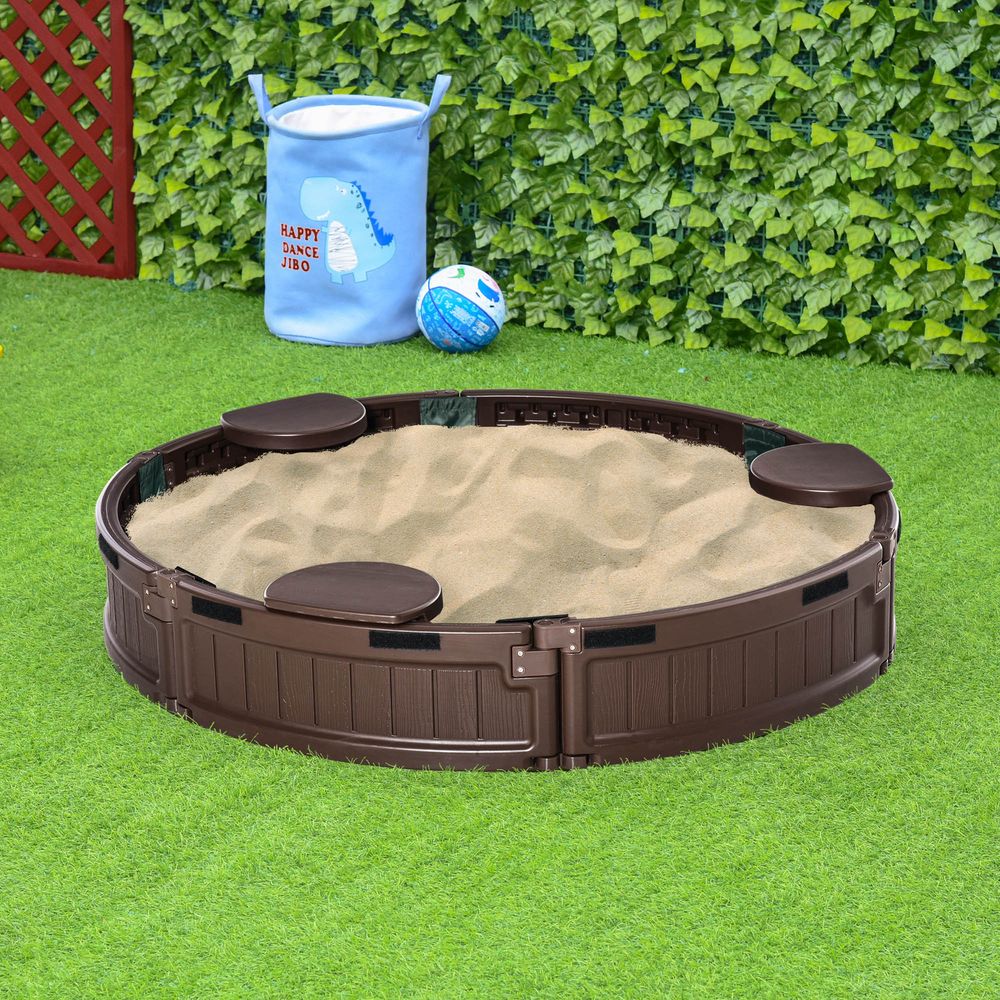 Premium Kids Outdoor Sandbox w/ Canopy - Durable & Fun - Ages 3-12 - Brown - Outsunny