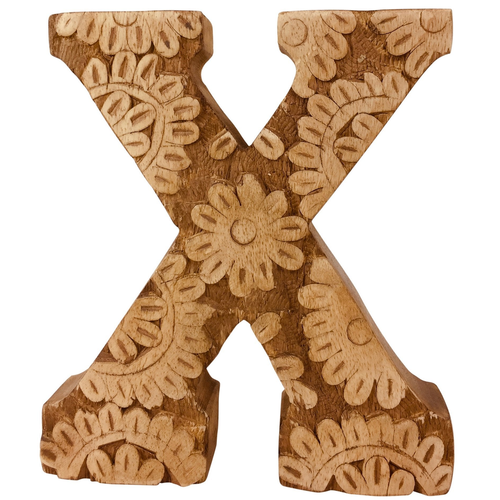 Hand Carved Wooden Flower Letter X