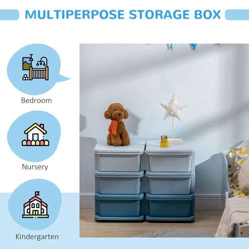HOMCOM Kids Storage Unit Toy Box Vertical Dresser with Six Drawers - Blue