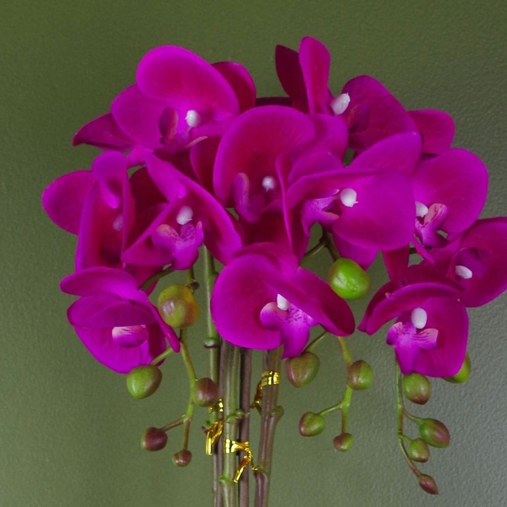 High Quality 52cm Artificial Orchid - Large Dark Pink & Silver - Lifelike Flowers