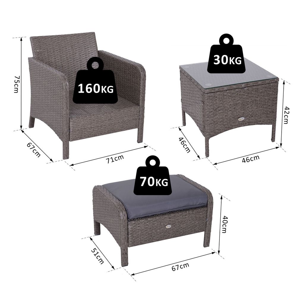 Premium Rattan Furniture Set - 5 Pcs, Steel Frame, Grey