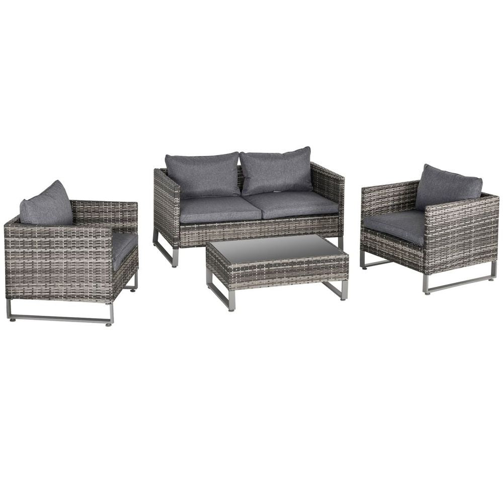 Premium 4-Piece Outdoor Dining Set: PE Rattan Wicker Sofa Chairs +Table, Cushions