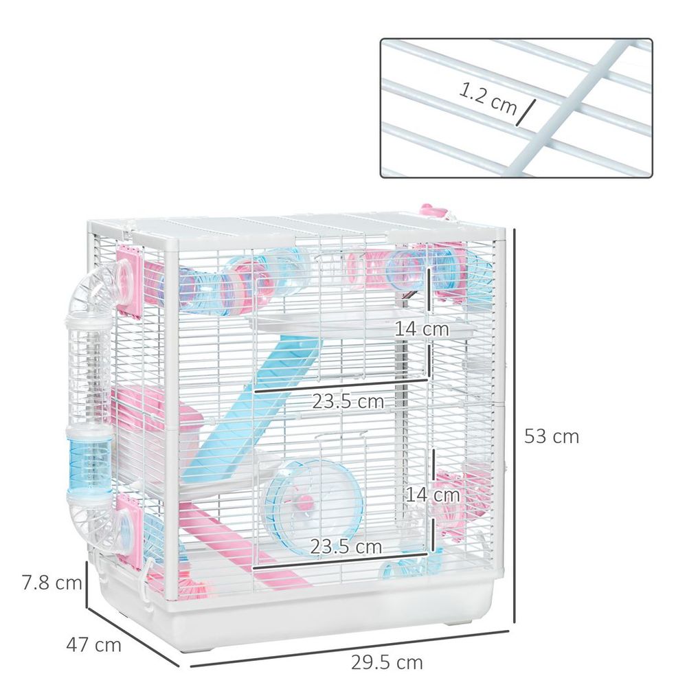 PawHut Hamster Cage w/ Tunnel Tube, Detachable Bottom, Ramps, Exercise Wheel