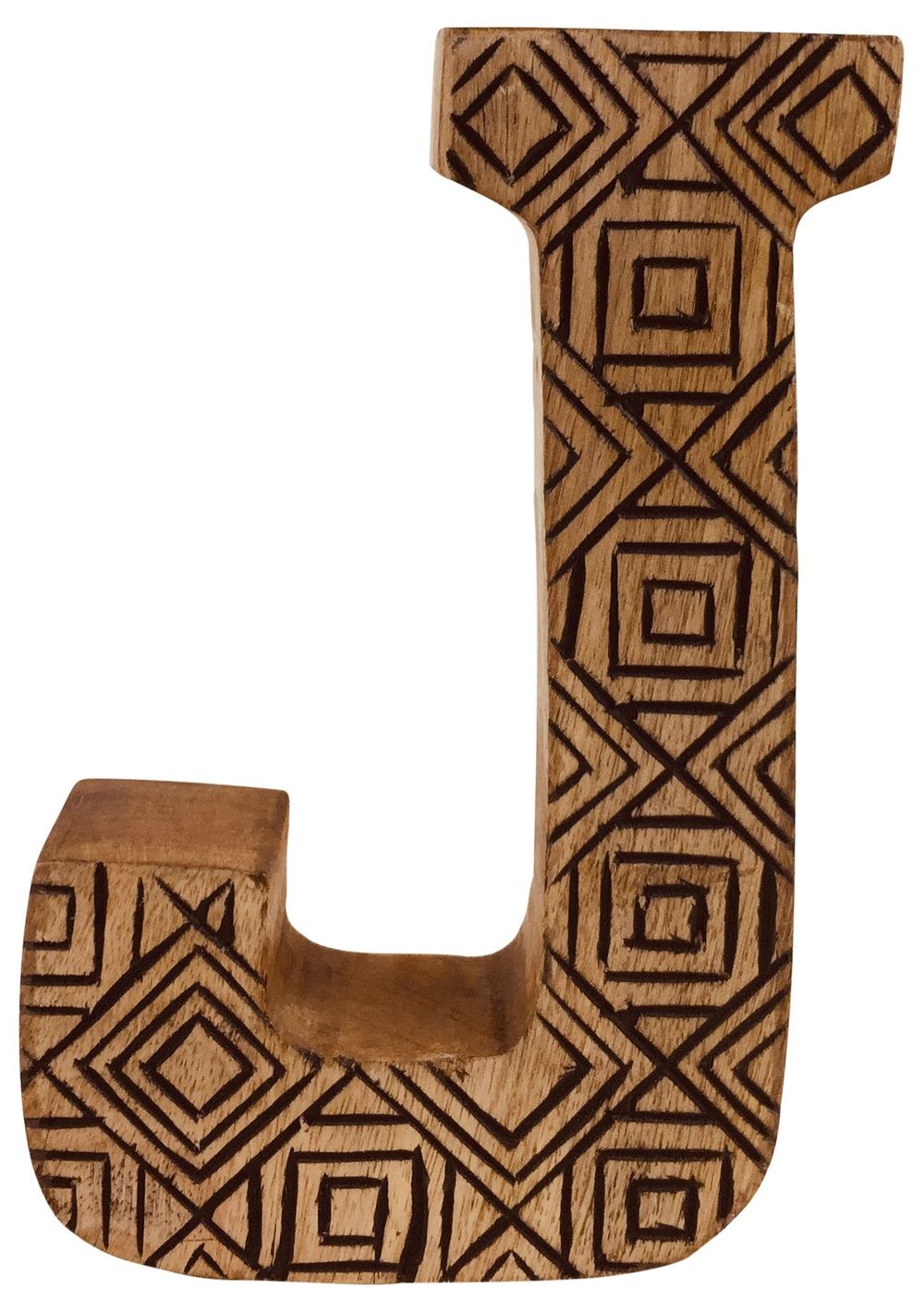 Rustic Wooden Geometric Letter J - Hand Carved, Versatile Home Decor