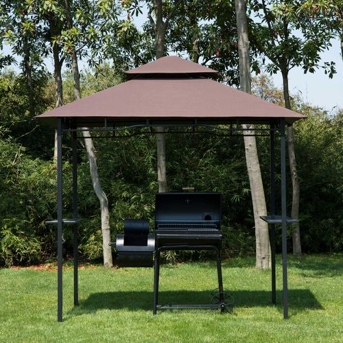 Outsunny 8ft Double-Tier Gazebo Grill Canopy Tent Shelter-Coffee