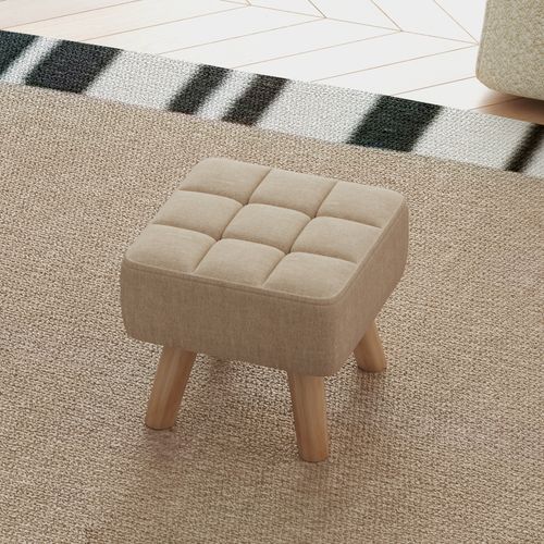 HOMCOM Modern Footstool, Fabric Foot Rest with Rubber Wood Legs